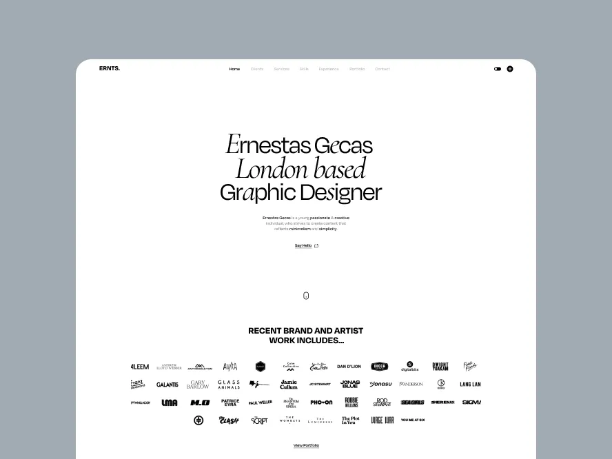 Screenshot of ERNST portfolio work